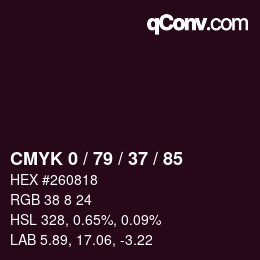 カラーコード: CMYK 0 / 79 / 37 / 85 | qconv.com