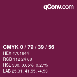 Color code: CMYK 0 / 79 / 39 / 56 | qconv.com