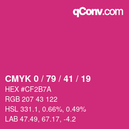 Code couleur: CMYK 0 / 79 / 41 / 19 | qconv.com