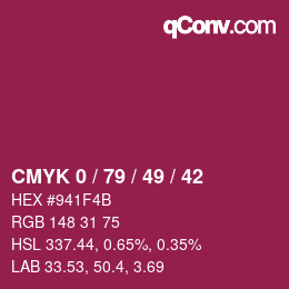 カラーコード: CMYK 0 / 79 / 49 / 42 | qconv.com