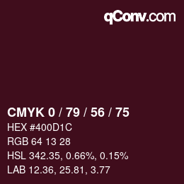 Color code: CMYK 0 / 79 / 56 / 75 | qconv.com
