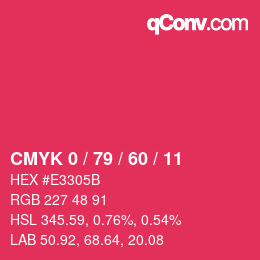 カラーコード: CMYK 0 / 79 / 60 / 11 | qconv.com