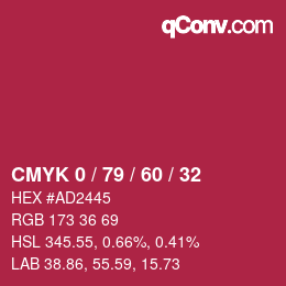 カラーコード: CMYK 0 / 79 / 60 / 32 | qconv.com