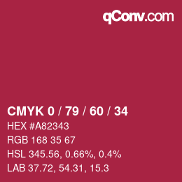 カラーコード: CMYK 0 / 79 / 60 / 34 | qconv.com