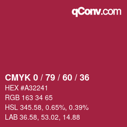Farbcode: CMYK 0 / 79 / 60 / 36 | qconv.com