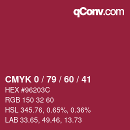 カラーコード: CMYK 0 / 79 / 60 / 41 | qconv.com