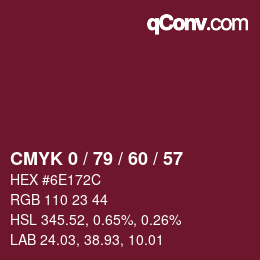 Color code: CMYK 0 / 79 / 60 / 57 | qconv.com