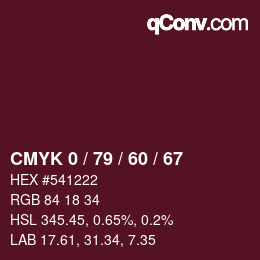 颜色代码: CMYK 0 / 79 / 60 / 67 | qconv.com