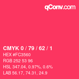 Color code: CMYK 0 / 79 / 62 / 1 | qconv.com