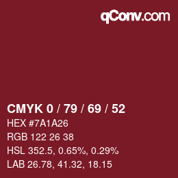 Color code: CMYK 0 / 79 / 69 / 52 | qconv.com