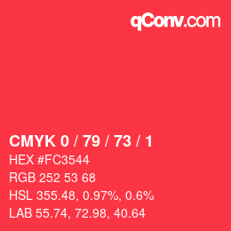 Color code: CMYK 0 / 79 / 73 / 1 | qconv.com