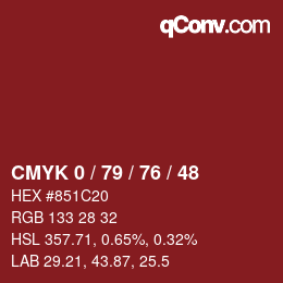 Color code: CMYK 0 / 79 / 76 / 48 | qconv.com