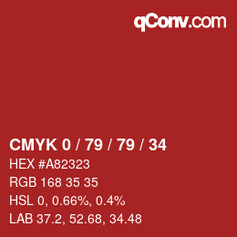 颜色代码: CMYK 0 / 79 / 79 / 34 | qconv.com