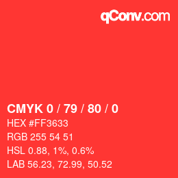 Code couleur: CMYK 0 / 79 / 80 / 0 | qconv.com