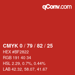 Color code: CMYK 0 / 79 / 82 / 25 | qconv.com