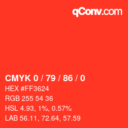 カラーコード: CMYK 0 / 79 / 86 / 0 | qconv.com