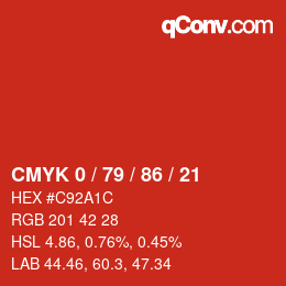 颜色代码: CMYK 0 / 79 / 86 / 21 | qconv.com