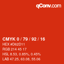 カラーコード: CMYK 0 / 79 / 92 / 16 | qconv.com