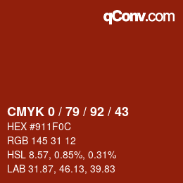 カラーコード: CMYK 0 / 79 / 92 / 43 | qconv.com