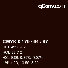カラーコード: CMYK 0 / 79 / 94 / 87 | qconv.com