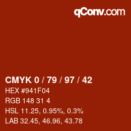 カラーコード: CMYK 0 / 79 / 97 / 42 | qconv.com