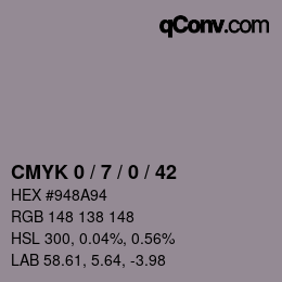 カラーコード: CMYK 0 / 7 / 0 / 42 | qconv.com