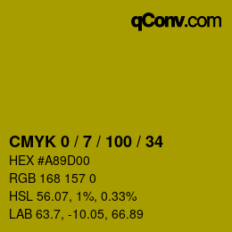 カラーコード: CMYK 0 / 7 / 100 / 34 | qconv.com