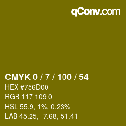 カラーコード: CMYK 0 / 7 / 100 / 54 | qconv.com