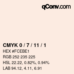 カラーコード: CMYK 0 / 7 / 11 / 1 | qconv.com