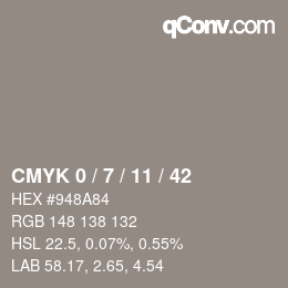 颜色代码: CMYK 0 / 7 / 11 / 42 | qconv.com