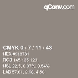 カラーコード: CMYK 0 / 7 / 11 / 43 | qconv.com