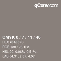 カラーコード: CMYK 0 / 7 / 11 / 46 | qconv.com