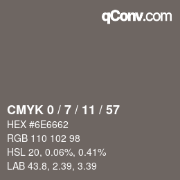 カラーコード: CMYK 0 / 7 / 11 / 57 | qconv.com
