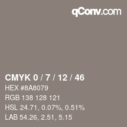カラーコード: CMYK 0 / 7 / 12 / 46 | qconv.com