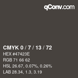 カラーコード: CMYK 0 / 7 / 13 / 72 | qconv.com