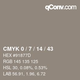 颜色代码: CMYK 0 / 7 / 14 / 43 | qconv.com