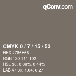 カラーコード: CMYK 0 / 7 / 15 / 53 | qconv.com