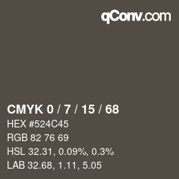 カラーコード: CMYK 0 / 7 / 15 / 68 | qconv.com