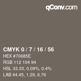 カラーコード: CMYK 0 / 7 / 16 / 56 | qconv.com