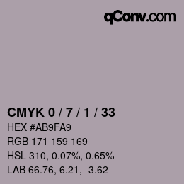 Farbcode: CMYK 0 / 7 / 1 / 33 | qconv.com