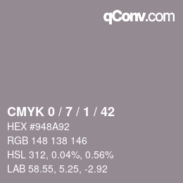 カラーコード: CMYK 0 / 7 / 1 / 42 | qconv.com