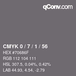 Farbcode: CMYK 0 / 7 / 1 / 56 | qconv.com