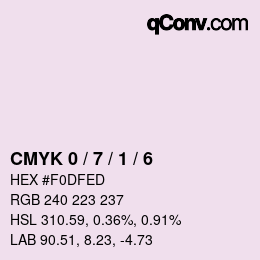 カラーコード: CMYK 0 / 7 / 1 / 6 | qconv.com