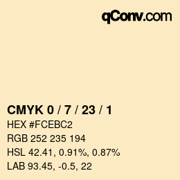 Farbcode: CMYK 0 / 7 / 23 / 1 | qconv.com