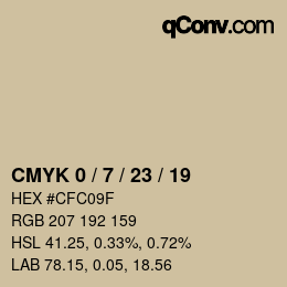 カラーコード: CMYK 0 / 7 / 23 / 19 | qconv.com