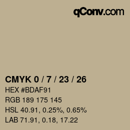 カラーコード: CMYK 0 / 7 / 23 / 26 | qconv.com