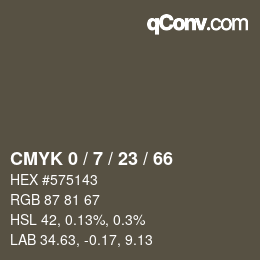 カラーコード: CMYK 0 / 7 / 23 / 66 | qconv.com
