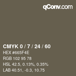 カラーコード: CMYK 0 / 7 / 24 / 60 | qconv.com
