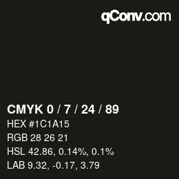 颜色代码: CMYK 0 / 7 / 24 / 89 | qconv.com