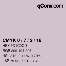 カラーコード: CMYK 0 / 7 / 2 / 18 | qconv.com